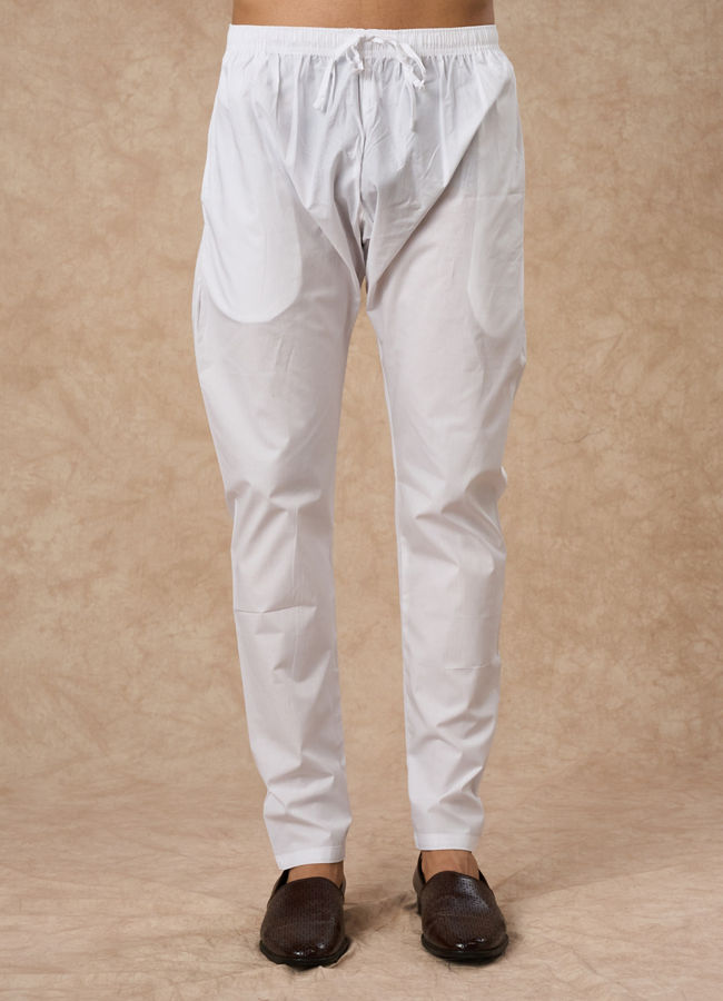 Manyavar Men White Cotton Kurta Pajama