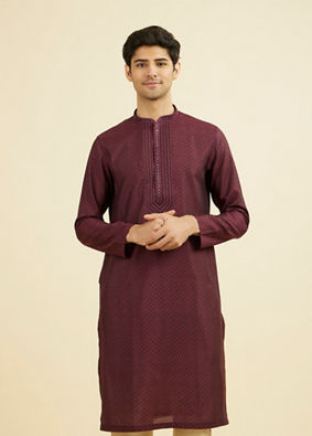 Manyavar Men Regal Wine Kurta Pajama