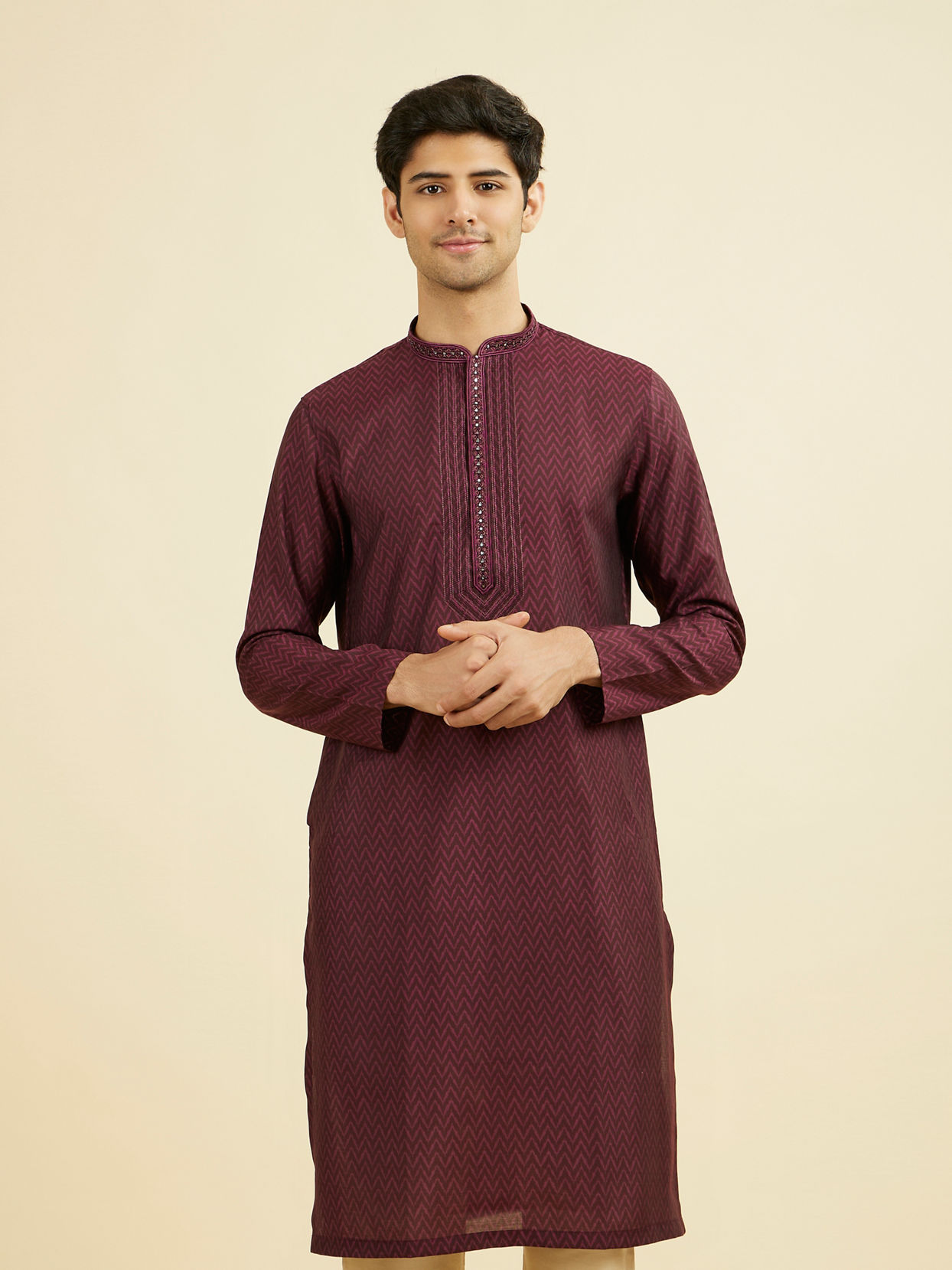 Manyavar Men Regal Wine Kurta Pajama