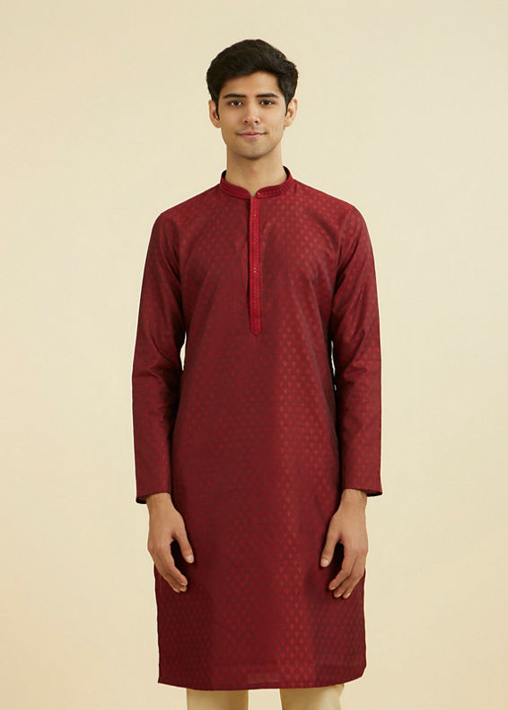 Manyavar Men Maroon Splendor Kurta Set