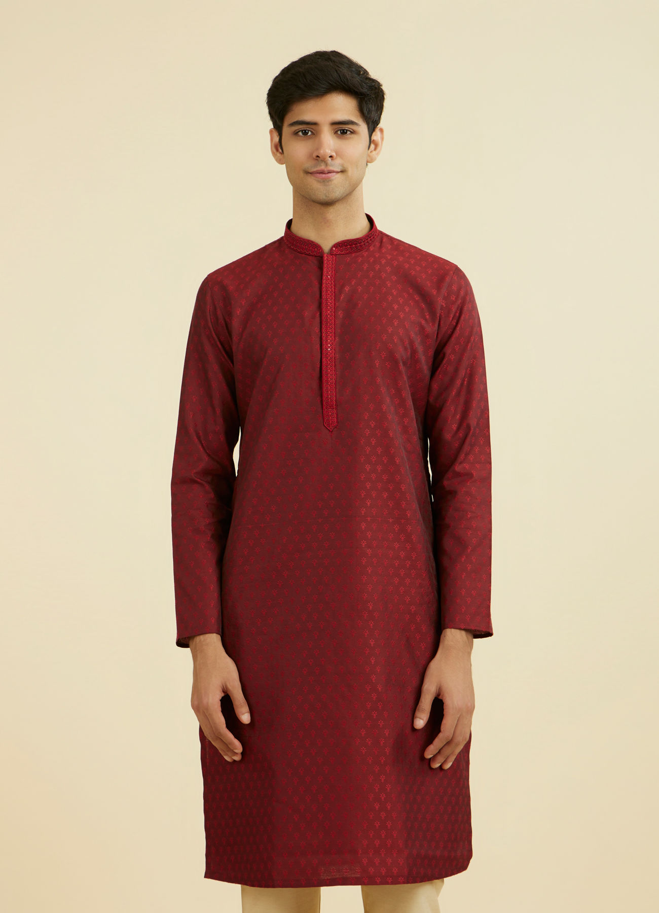 Manyavar Men Maroon Splendor Kurta Set