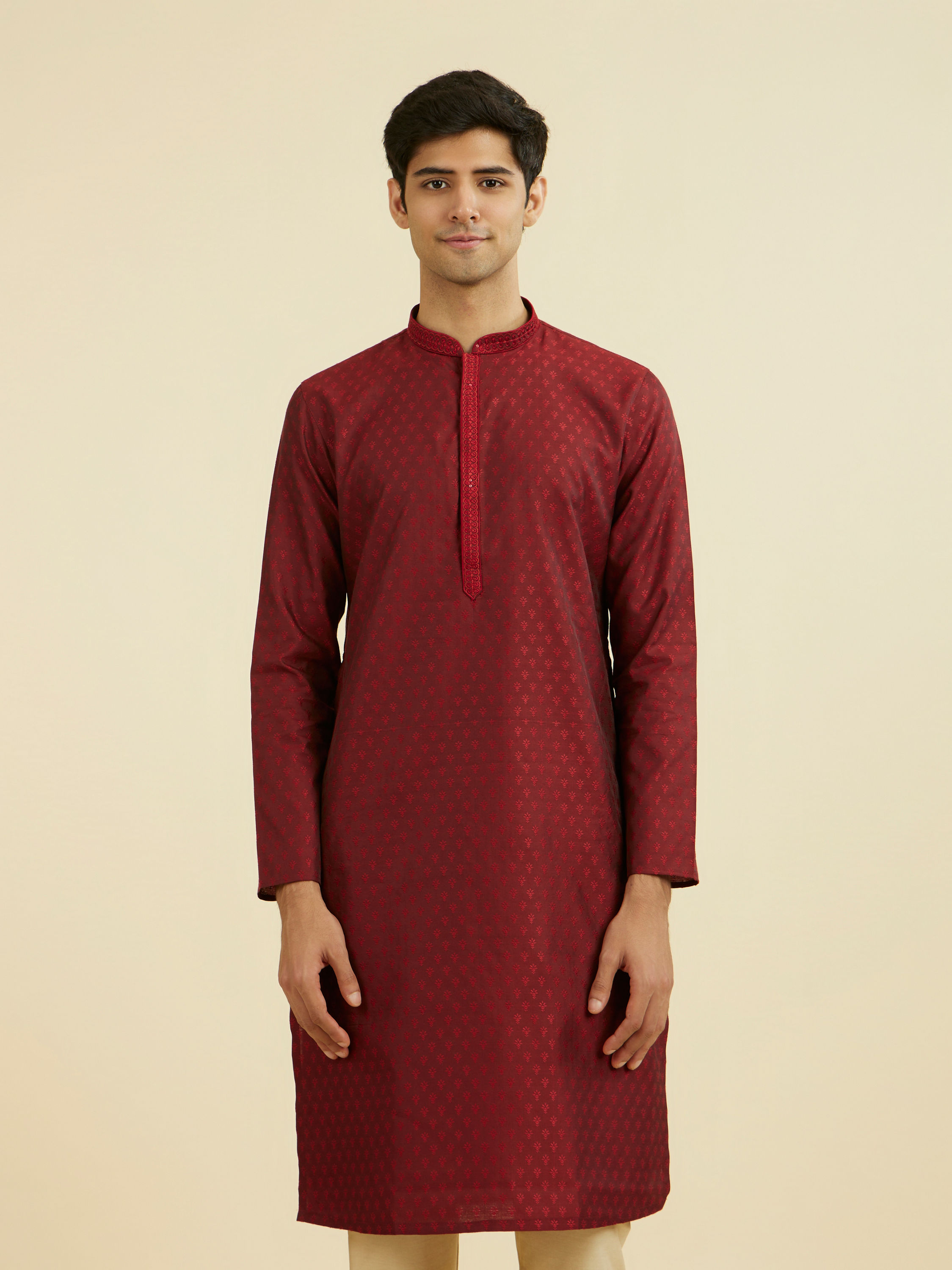 Manyavar Men Maroon Splendor Kurta Set
