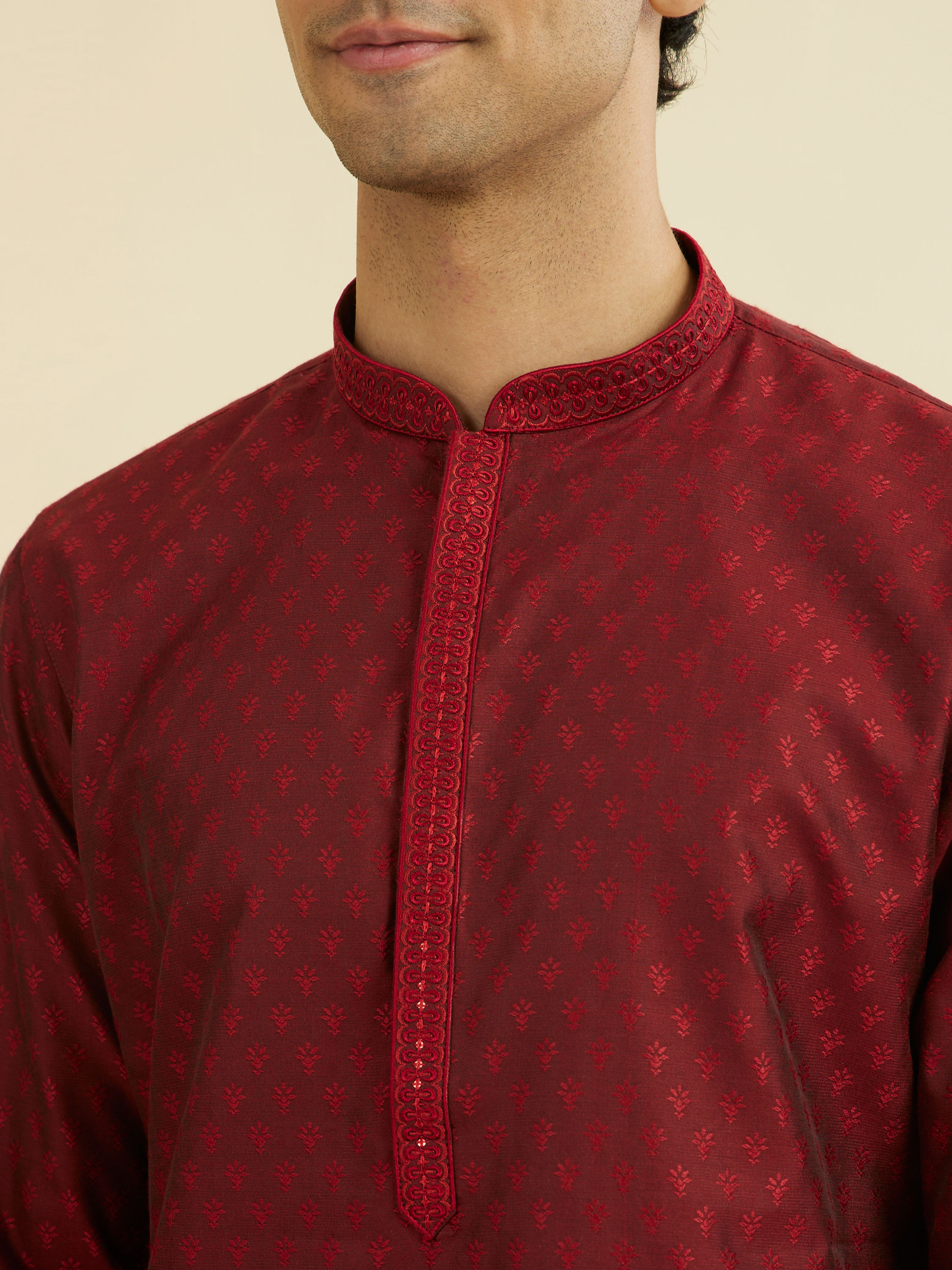 Manyavar Men Maroon Splendor Kurta Set