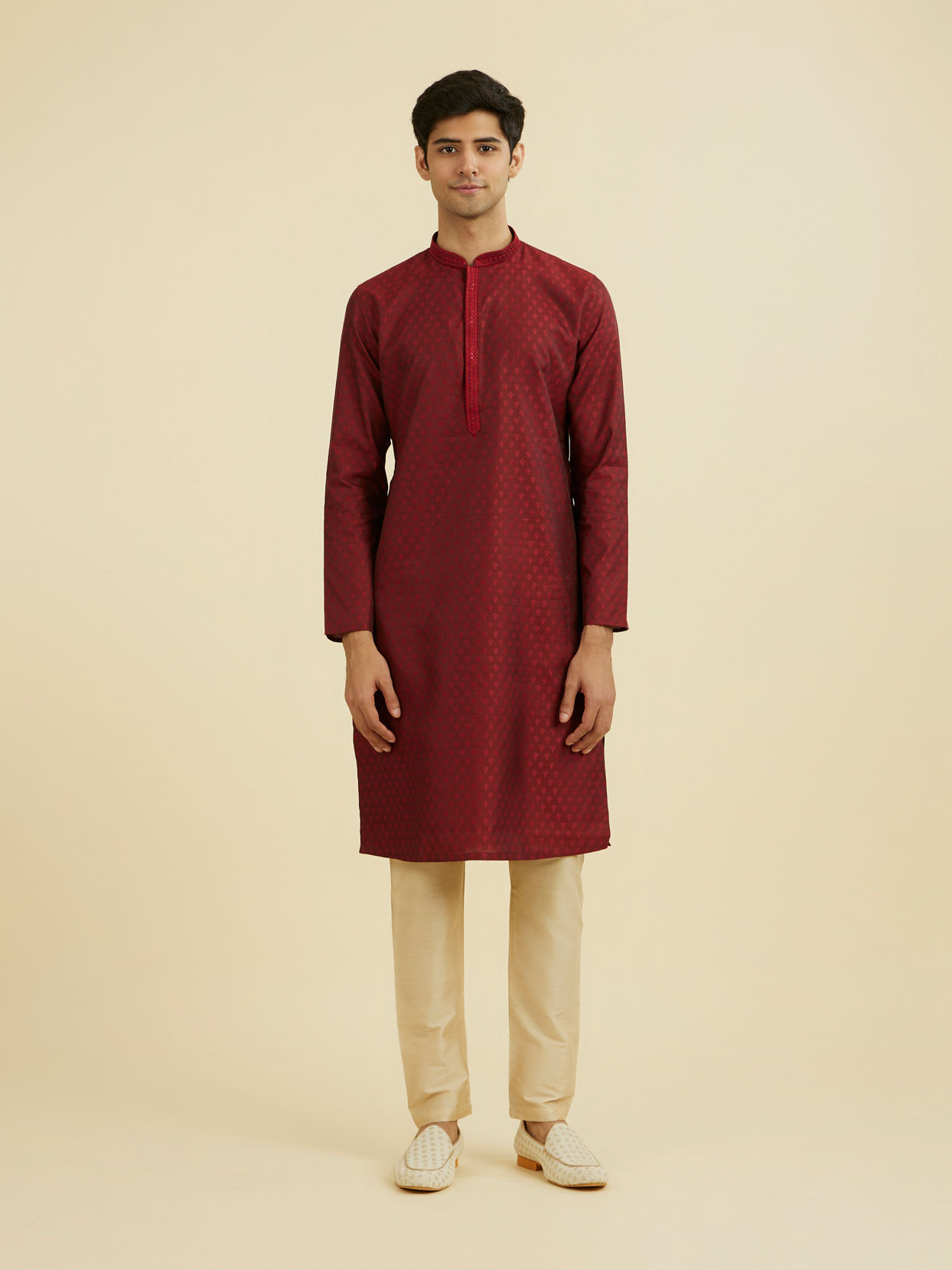 Manyavar Men Maroon Splendor Kurta Set