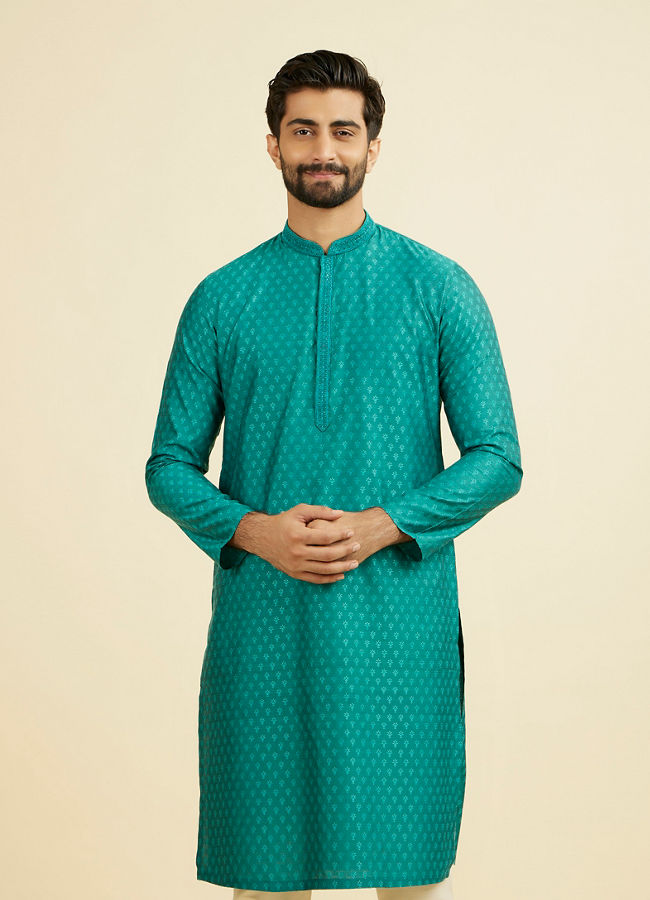 Manyavar Men Teal Green Kurta Pajama
