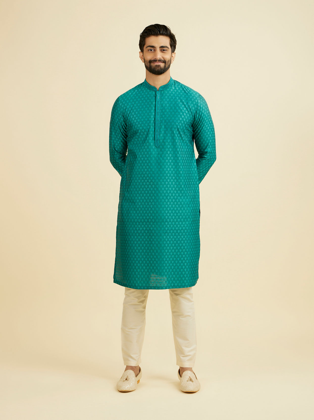 Manyavar Men Teal Green Kurta Pajama