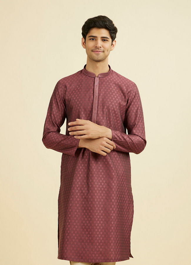 Manyavar Men Antique Pink Blended Viscose Embroidered Kurta Pajama Set