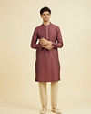 Manyavar Men Antique Pink Blended Viscose Embroidered Kurta Pajama Set