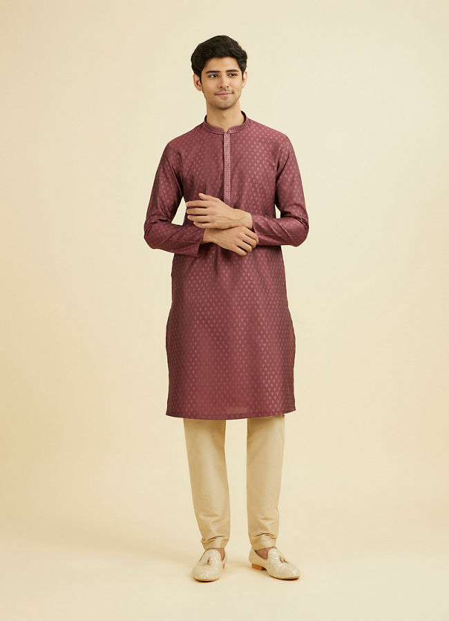 Manyavar Men Antique Pink Blended Viscose Embroidered Kurta Pajama Set