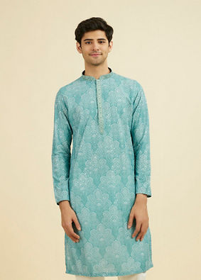 Manyavar Men Aqua Green Kurta Pajama