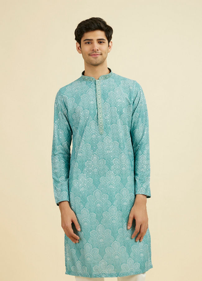 Manyavar Men Aqua Green Kurta Pajama
