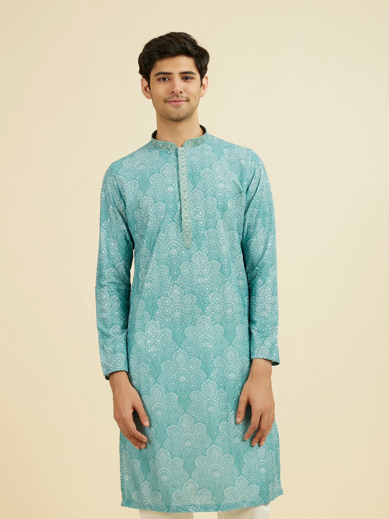 Manyavar Men Aqua Green Kurta Pajama