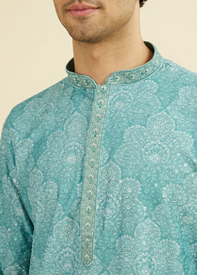 Manyavar Men Aqua Green Kurta Pajama