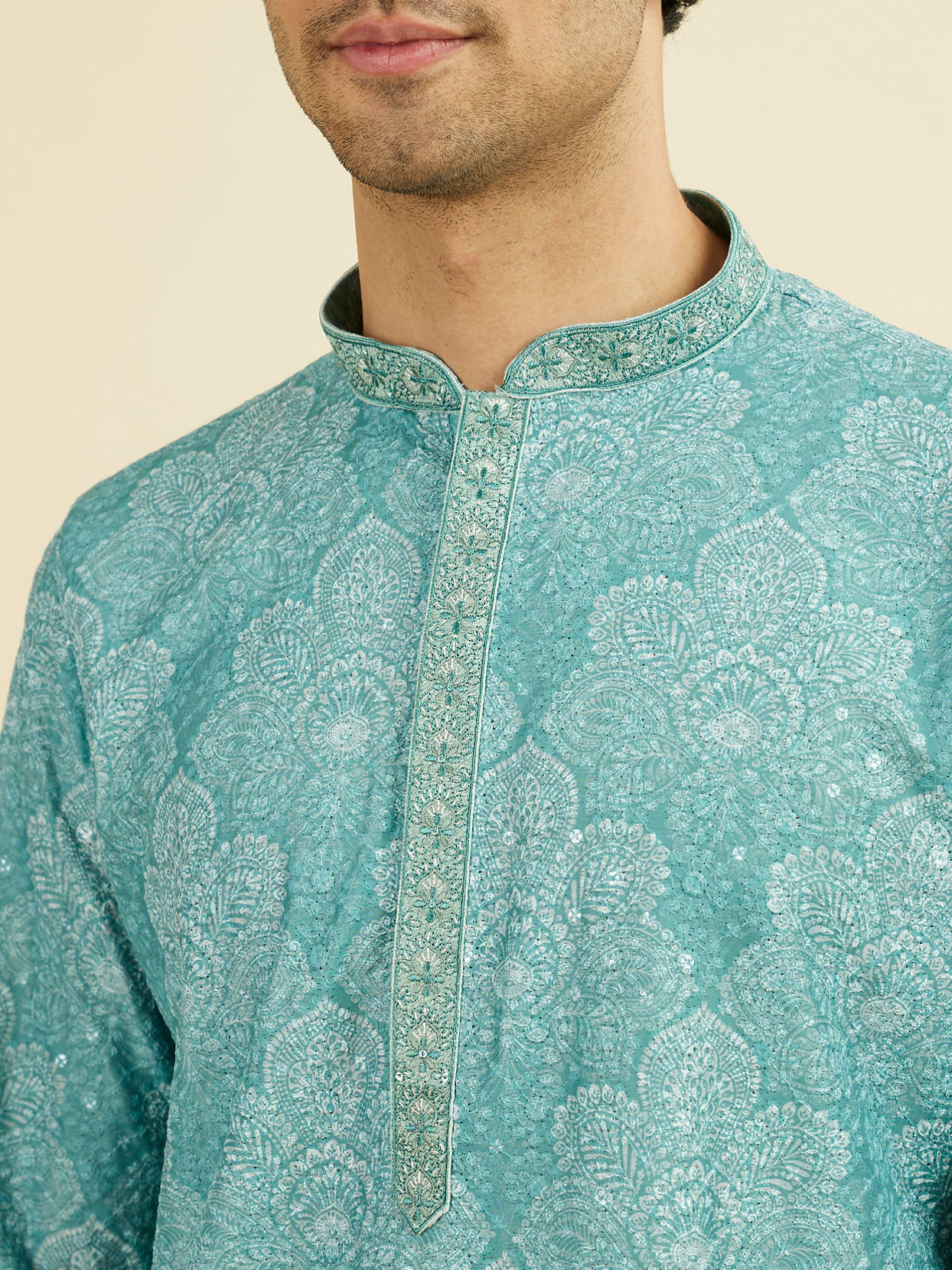 Manyavar Men Aqua Green Kurta Pajama
