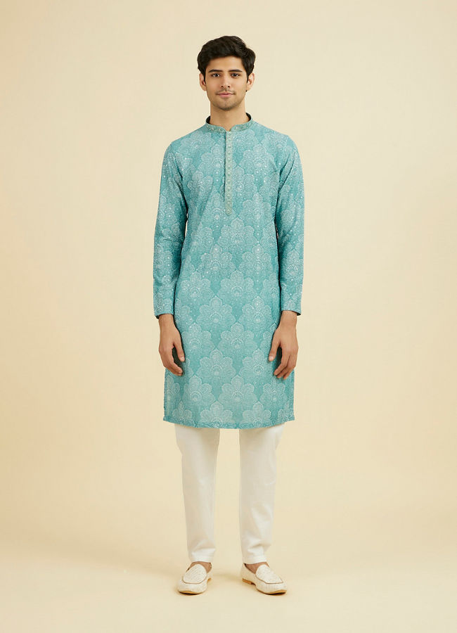 Manyavar Men Aqua Green Kurta Pajama