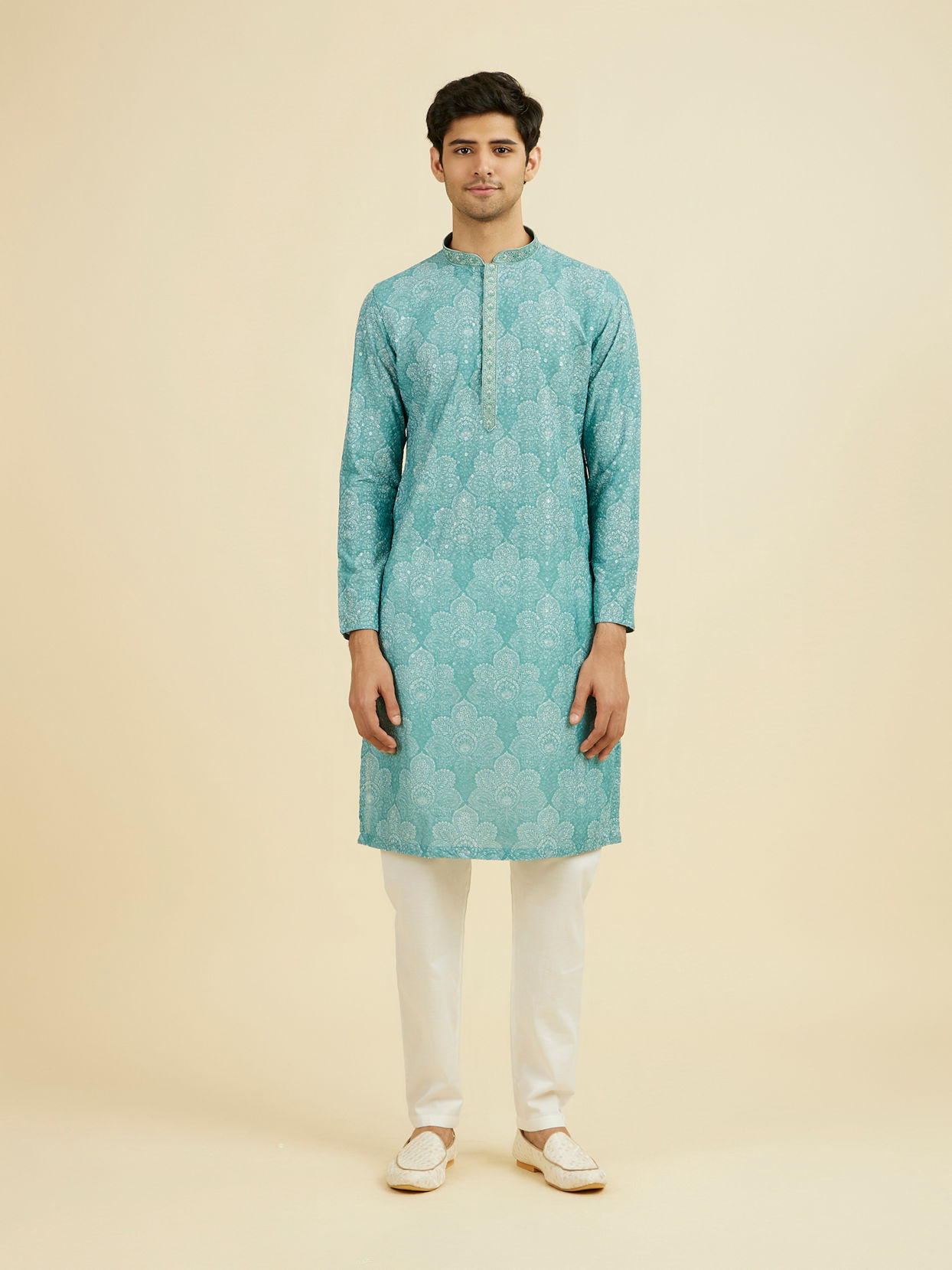 Manyavar Men Aqua Green Kurta Pajama