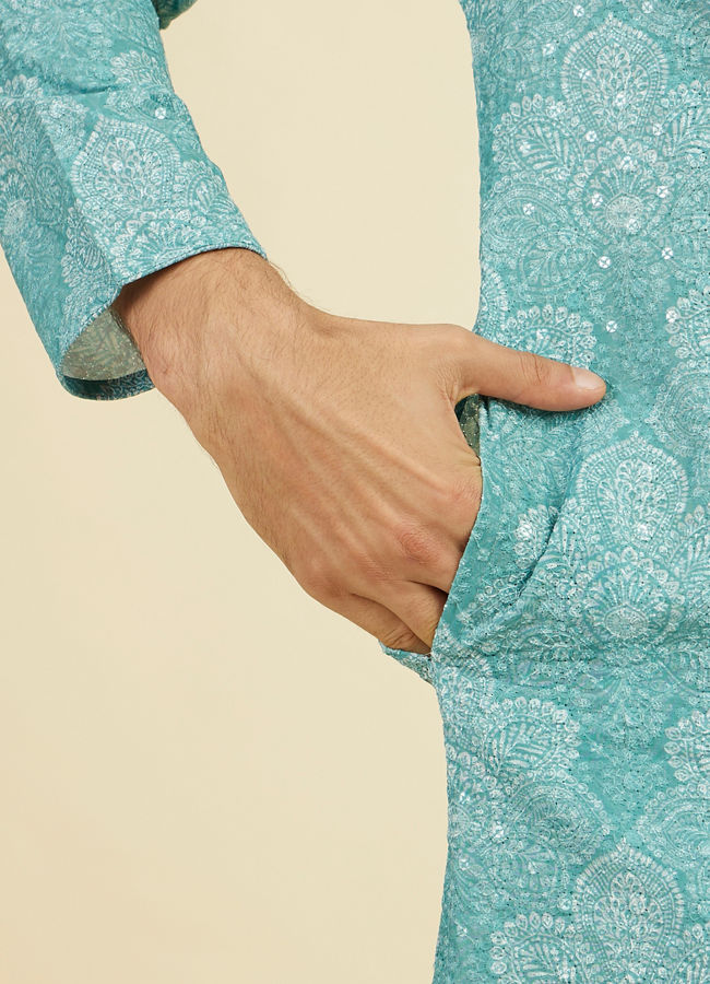 Manyavar Men Aqua Green Kurta Pajama