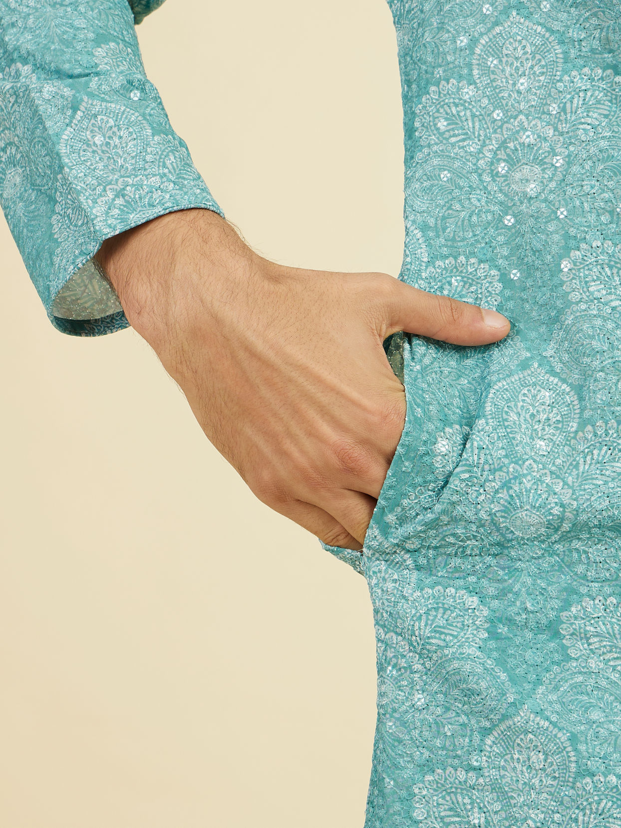 Manyavar Men Aqua Green Kurta Pajama