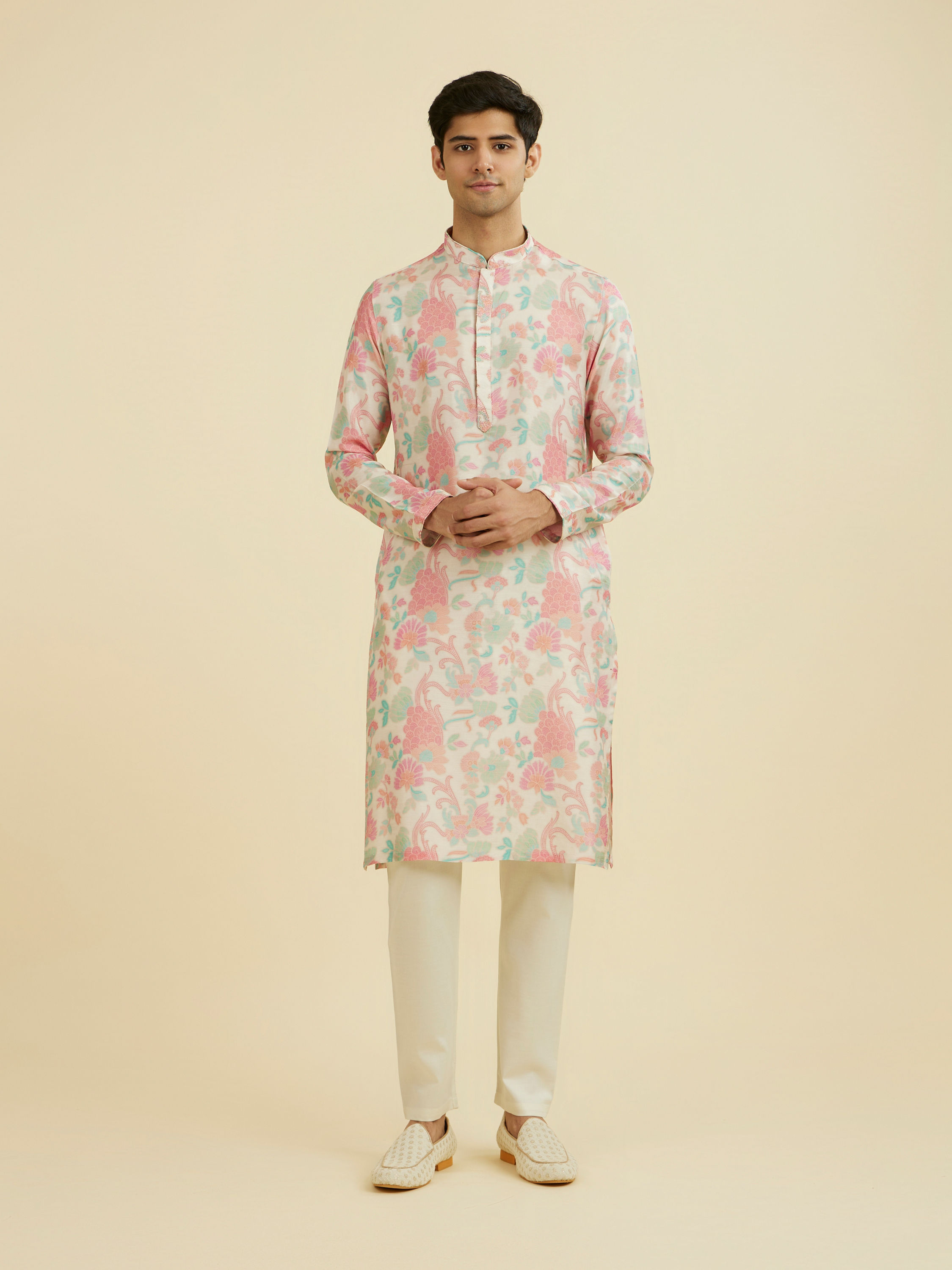 Manyavar Men Regal Cream Kurta Pajama