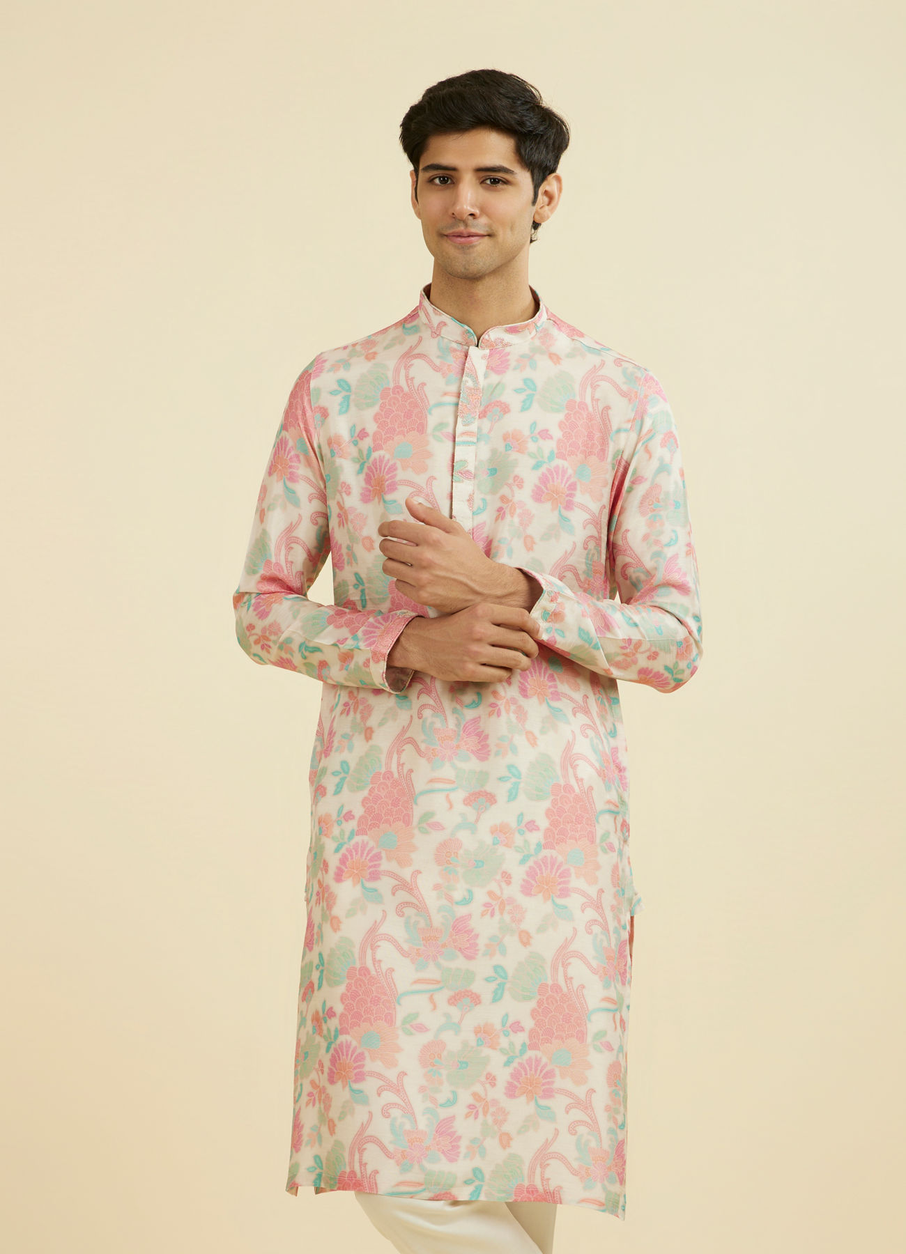 Manyavar Men Regal Cream Kurta Pajama