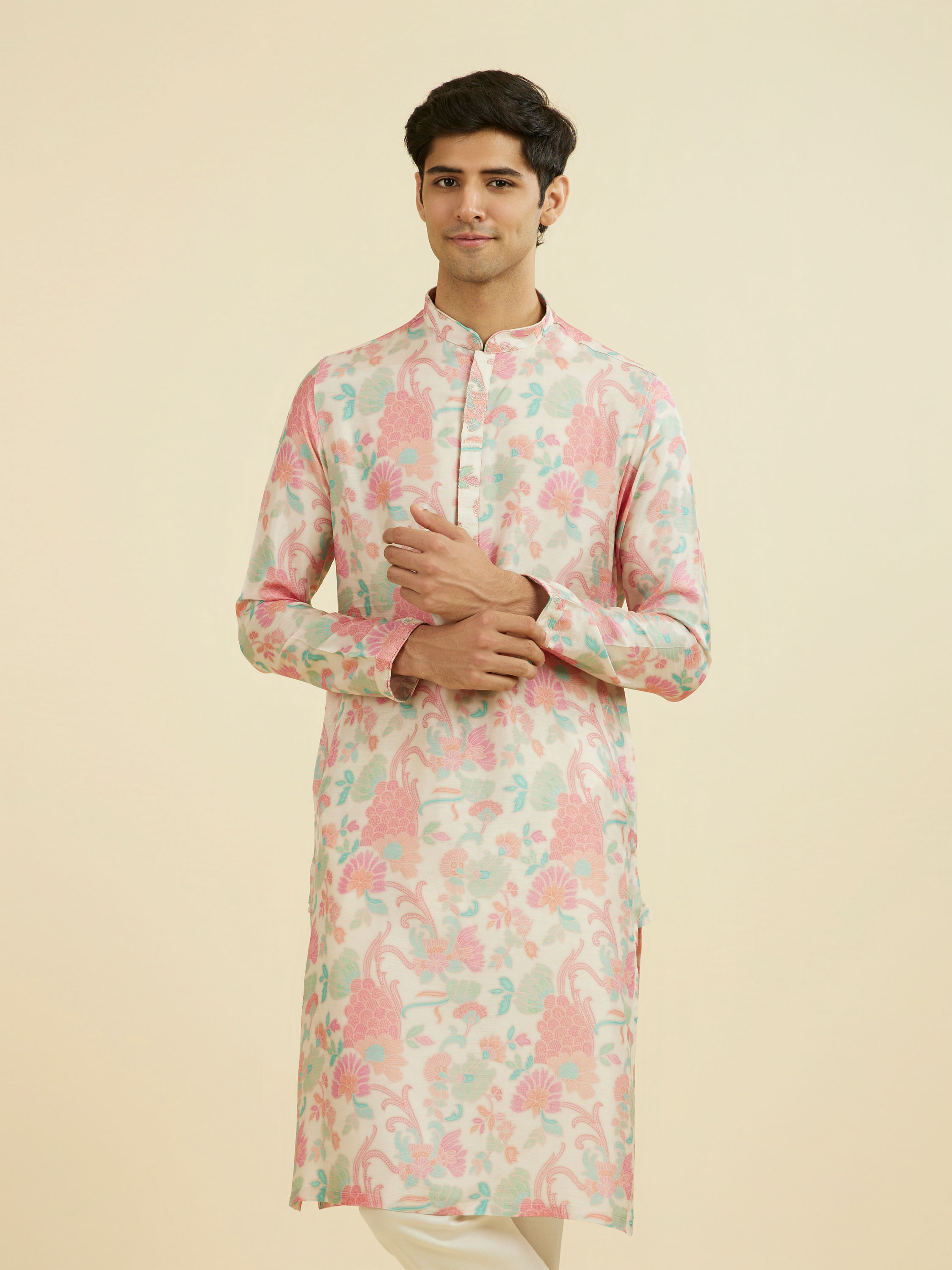 Manyavar Men Regal Cream Kurta Pajama
