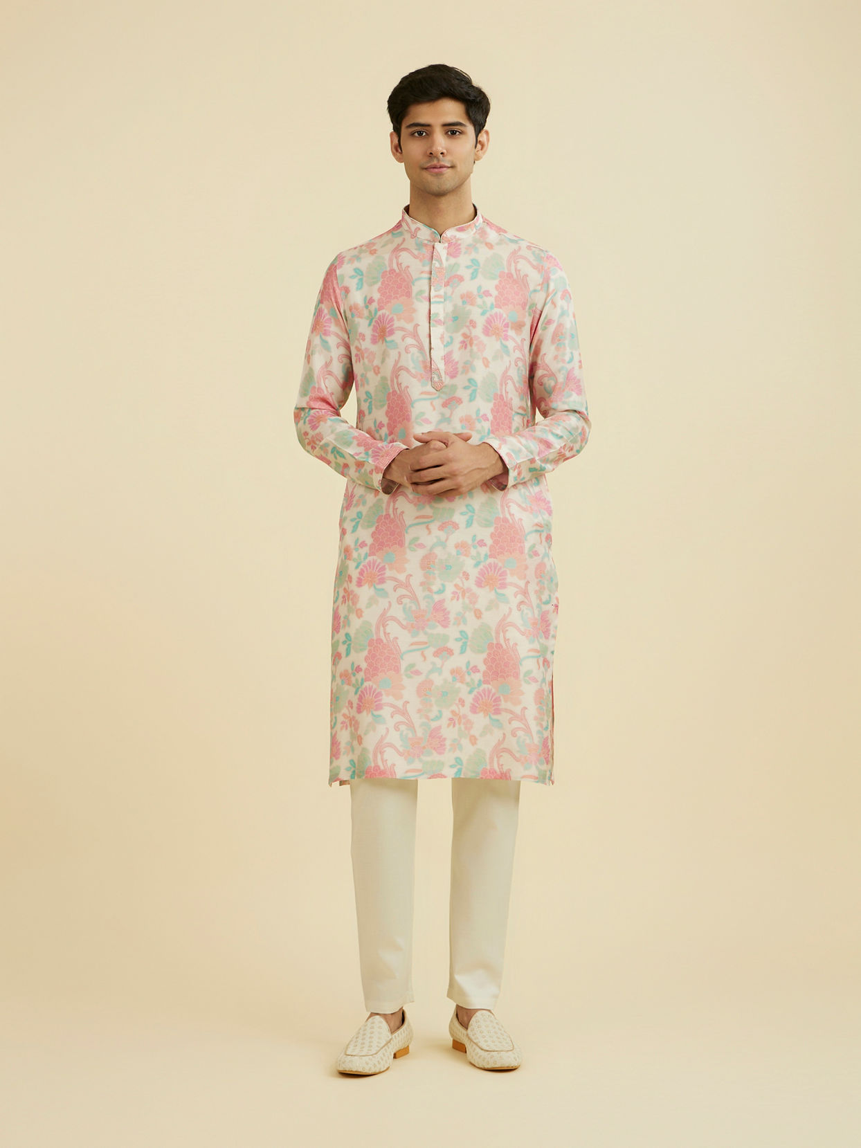 Manyavar Men Regal Cream Kurta Pajama