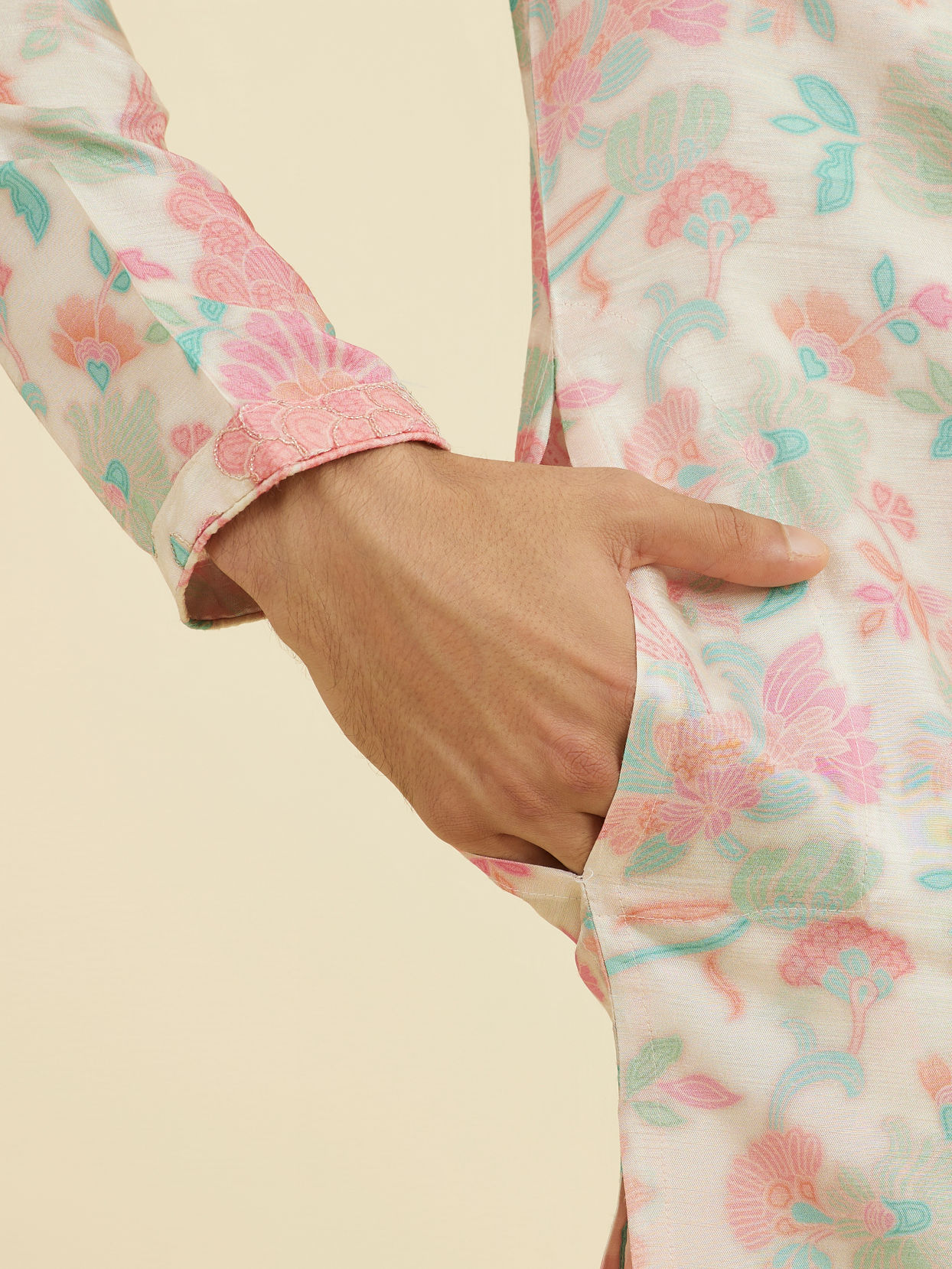 Manyavar Men Regal Cream Kurta Pajama