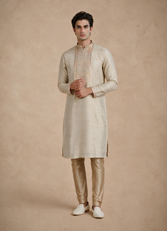 Manyavar Men Gold Tissue Kurta Pajama
