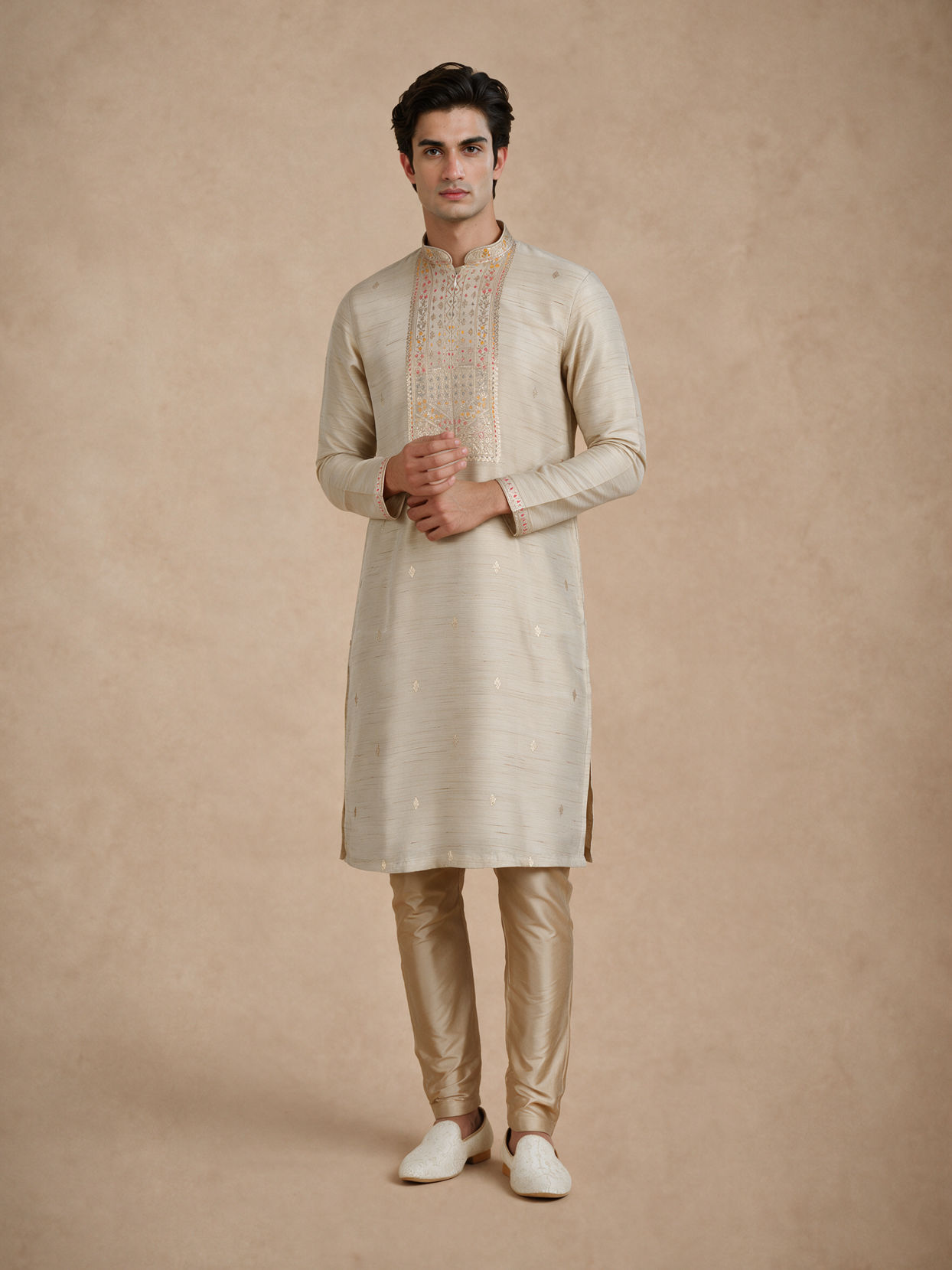 Manyavar Men Gold Tissue Kurta Pajama