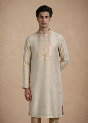 Manyavar Men Gold Tissue Kurta Pajama