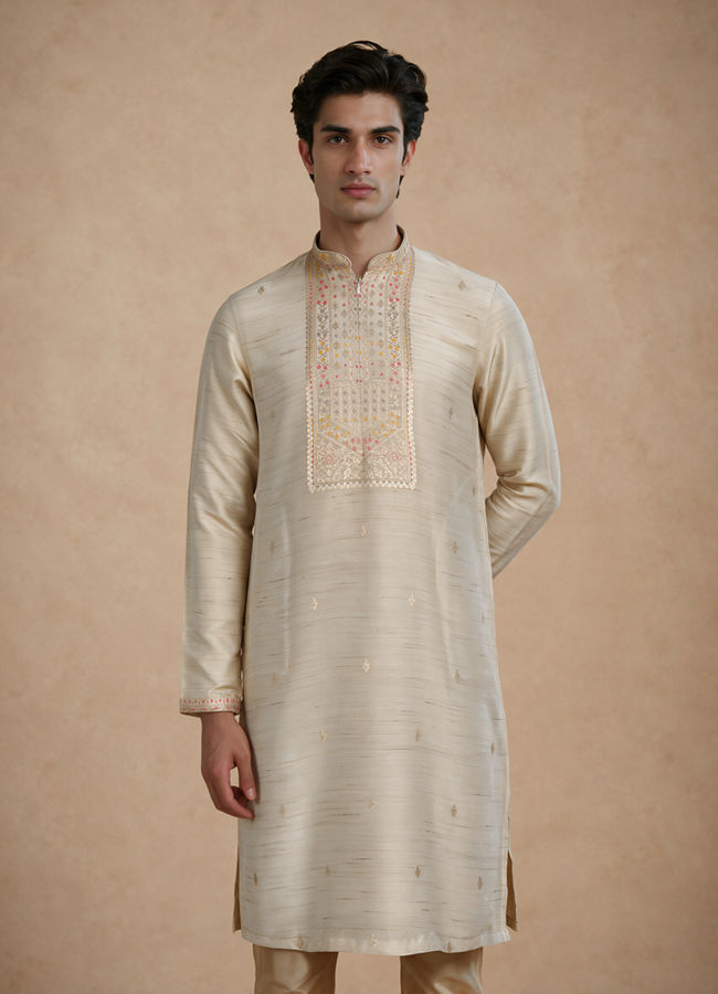 Manyavar Men Gold Tissue Kurta Pajama