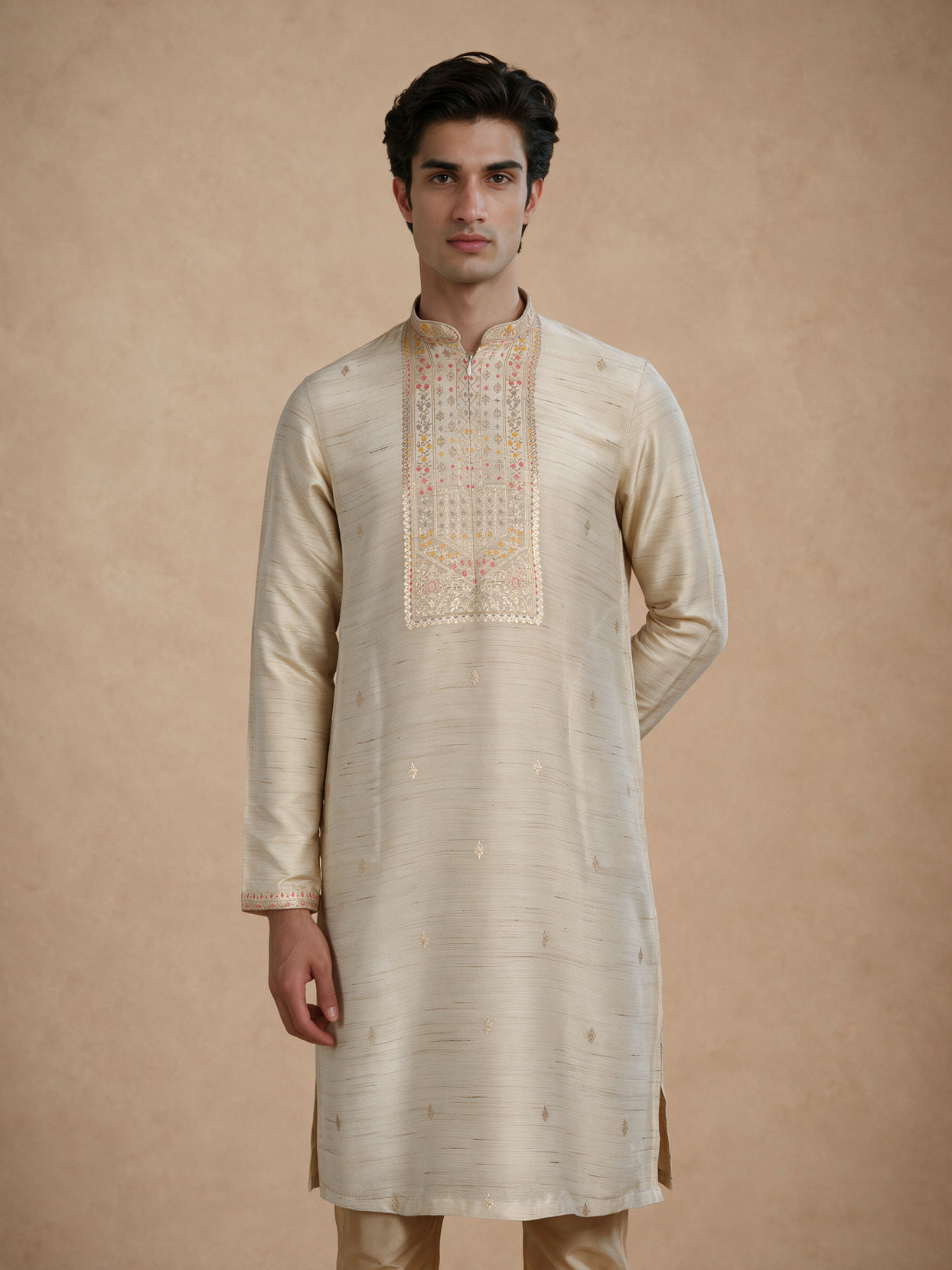 Manyavar Men Gold Tissue Kurta Pajama