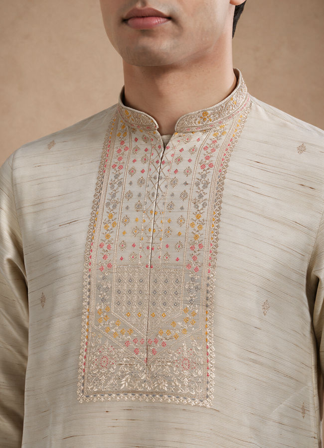 Manyavar Men Gold Tissue Kurta Pajama