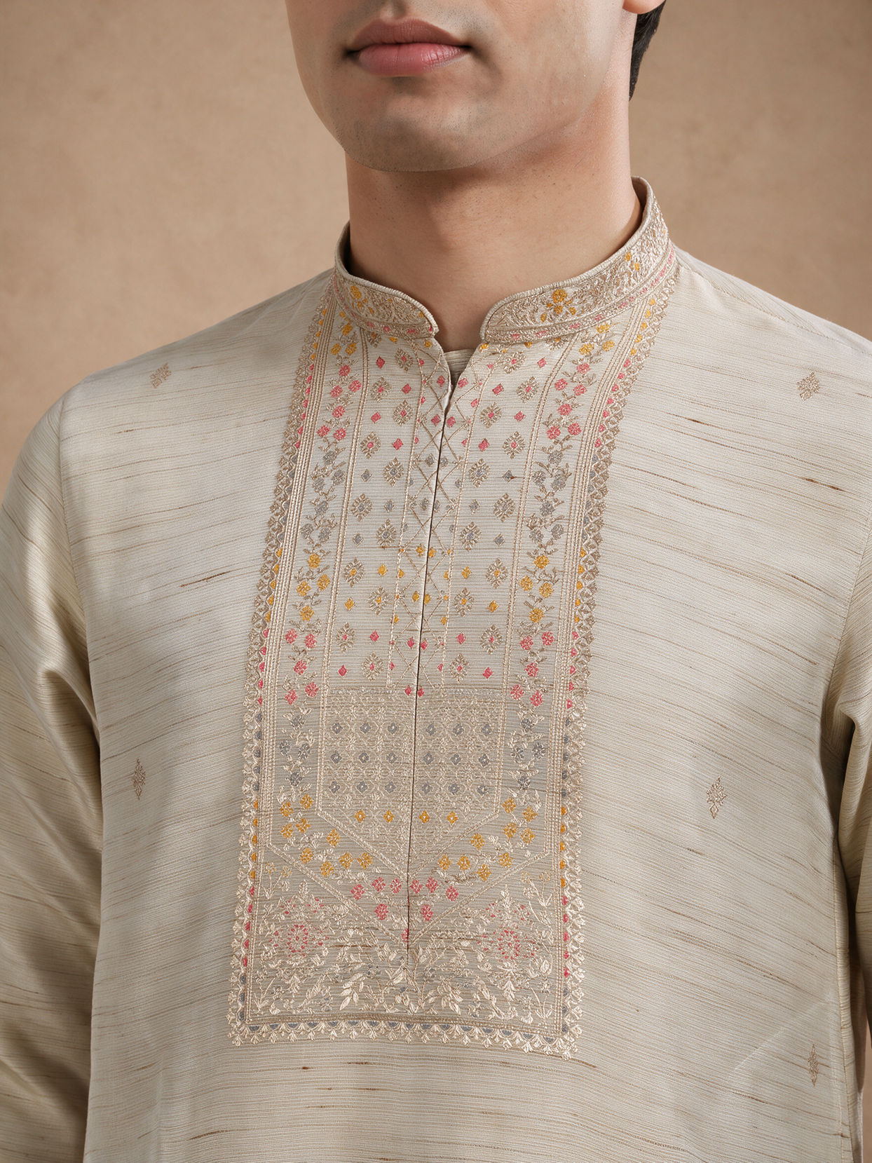 Manyavar Men Gold Tissue Kurta Pajama