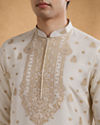 Manyavar Men Cream Silk Kurta Pajama with Self-Texture