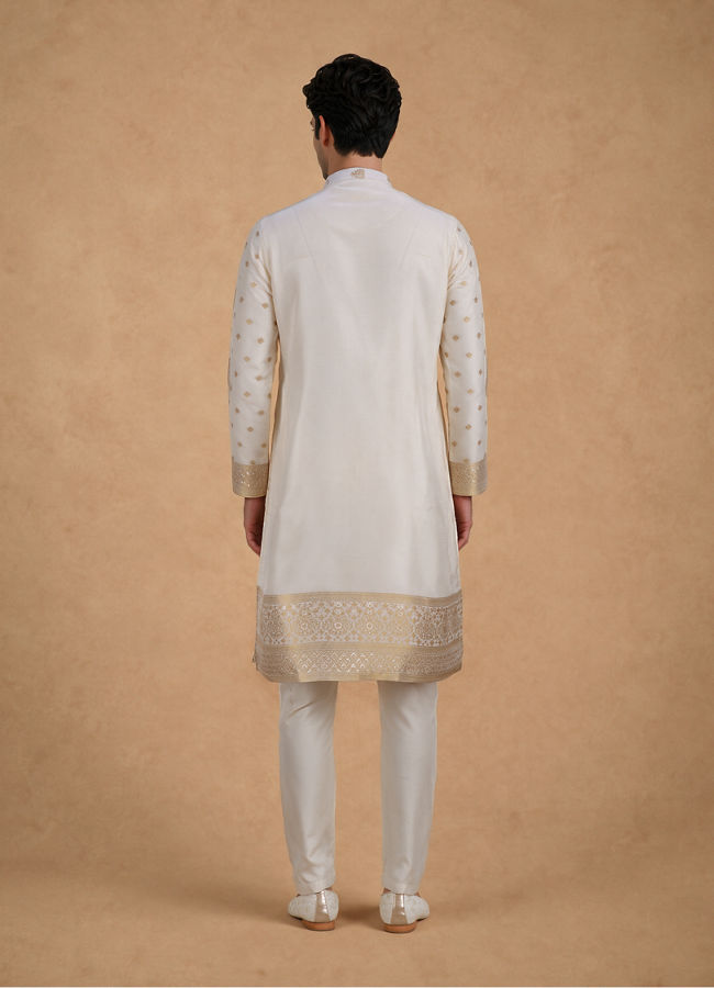 Manyavar Men Cream Silk Kurta Pajama with Self-Texture