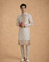 Manyavar Men Cream Silk Kurta Pajama with Self-Texture