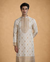Manyavar Men Cream Silk Kurta Pajama with Self-Texture