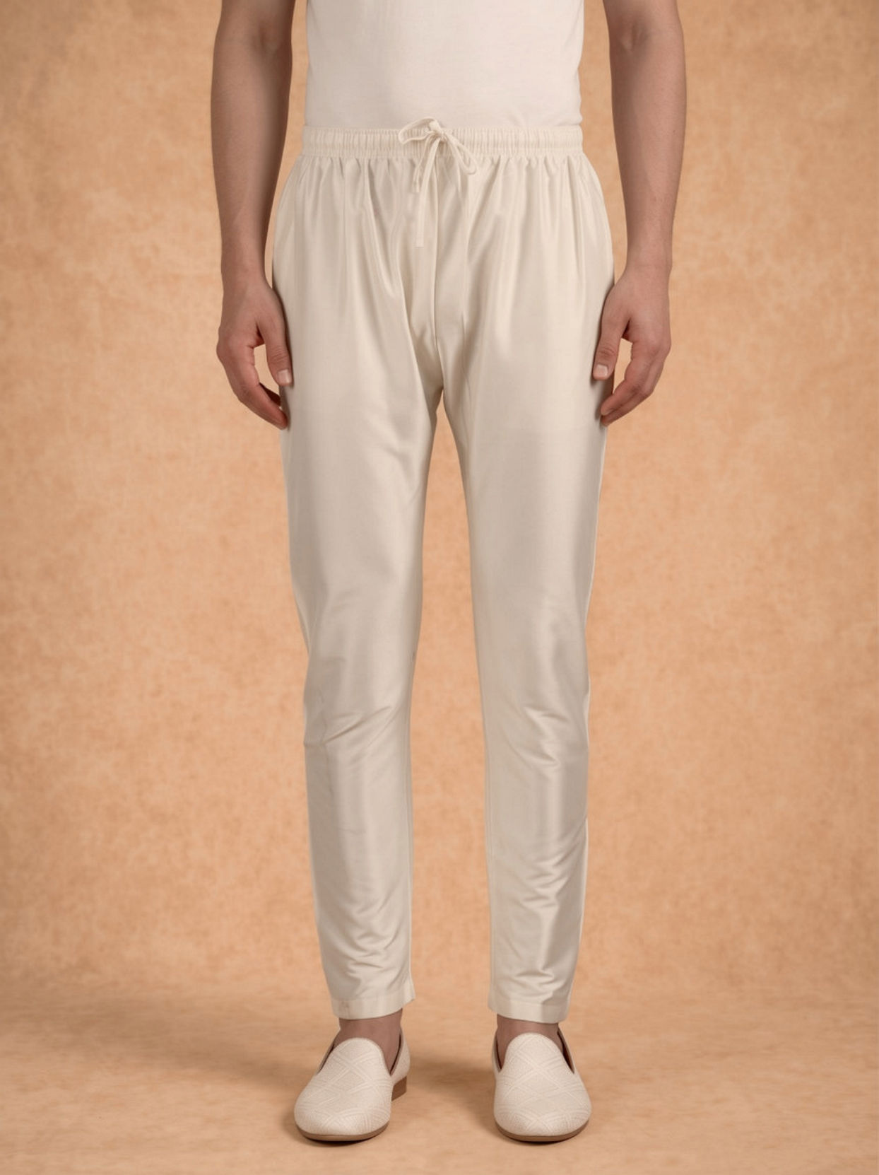 Manyavar Men Cream Silk Kurta Pajama with Self-Texture