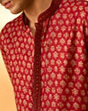 Manyavar Men Red Blended Viscose Printed Kurta Pajama Set