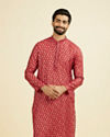 Red Blended Viscose Printed Kurta Pajama Set