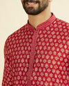 Manyavar Men Red Blended Viscose Printed Kurta Pajama Set