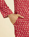 Manyavar Men Red Blended Viscose Printed Kurta Pajama Set