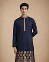 Manyavar Men Blue Self-Textured Blended Viscose Kurta Pajama Set