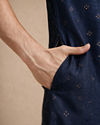 Manyavar Men Blue Self-Textured Blended Viscose Kurta Pajama Set