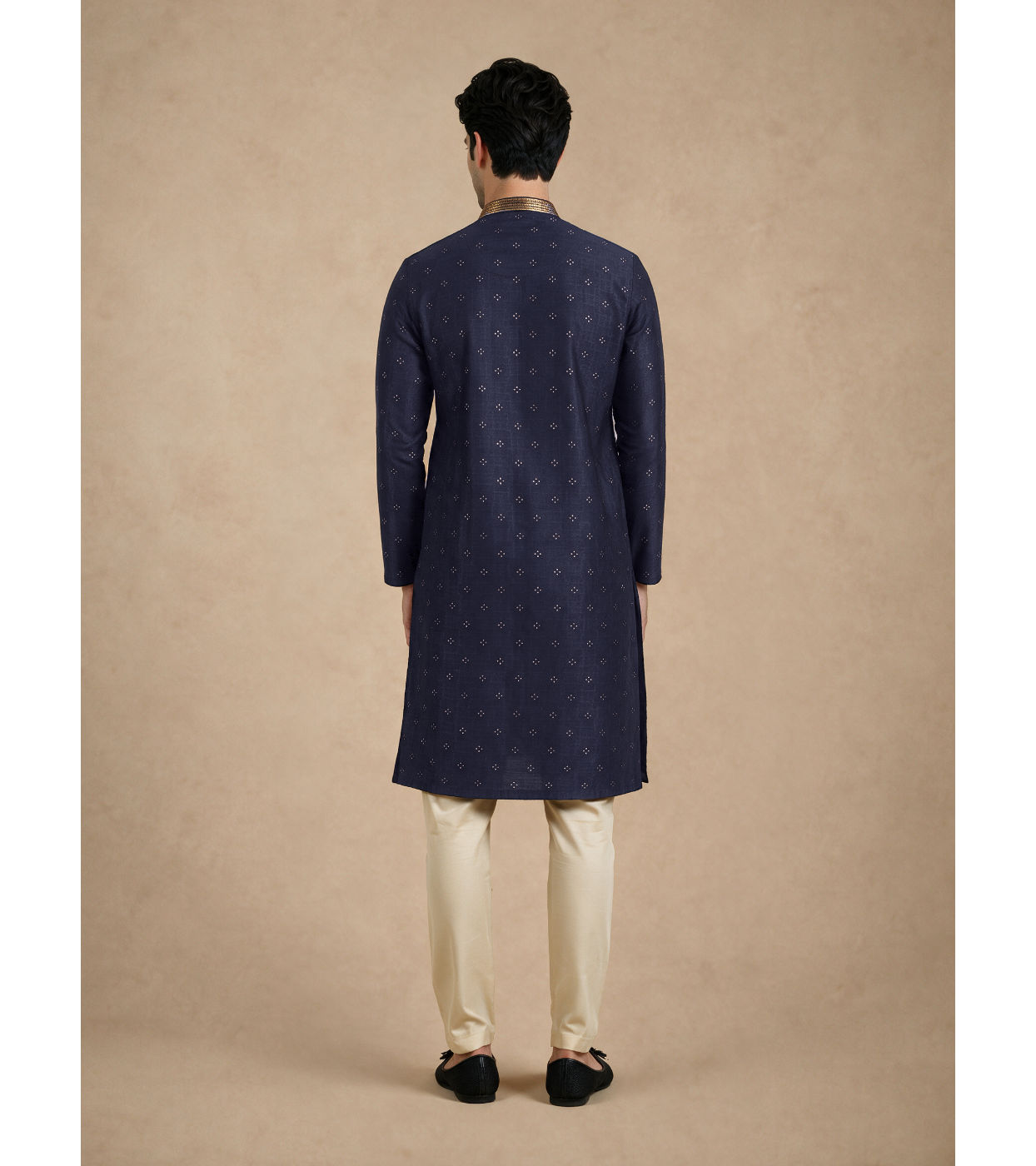 Manyavar Men Blue Self-Textured Blended Viscose Kurta Pajama Set