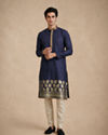 Manyavar Men Blue Self-Textured Blended Viscose Kurta Pajama Set