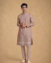 Manyavar Men Pink Blended Viscose Self-Textured Kurta Pajama Set