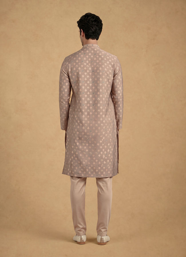 Manyavar Men Pink Blended Viscose Self-Textured Kurta Pajama Set