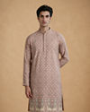 Manyavar Men Pink Blended Viscose Self-Textured Kurta Pajama Set